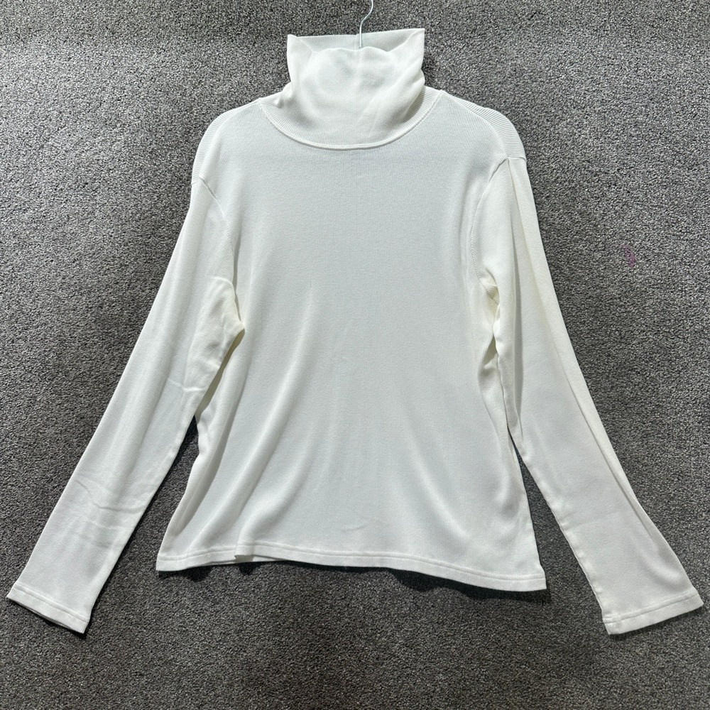 J. Jill Women XL Cream Ribbed 100% Cotton Turtleneck Long Sleeve Top Blouse